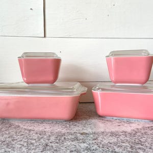 Pink Vintage Pyrex Rare Refrigerator Complete Set of 8 Pieces | 1950s 1960s 501 502 503 Farmhouse Cottage White | MCM Gift for Her