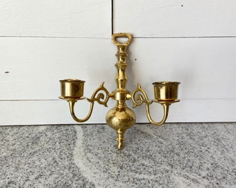 Vintage Solid Brass Wall Sconce With Double Arm Candle Holder, Vintage Metal Candelabra Sconce, Midcentury Wall Sconce Candlestick Sconce