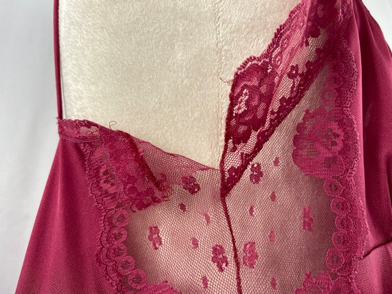 Vintage JCPenney Magenta Satin Nightgown Lace Det… - image 8