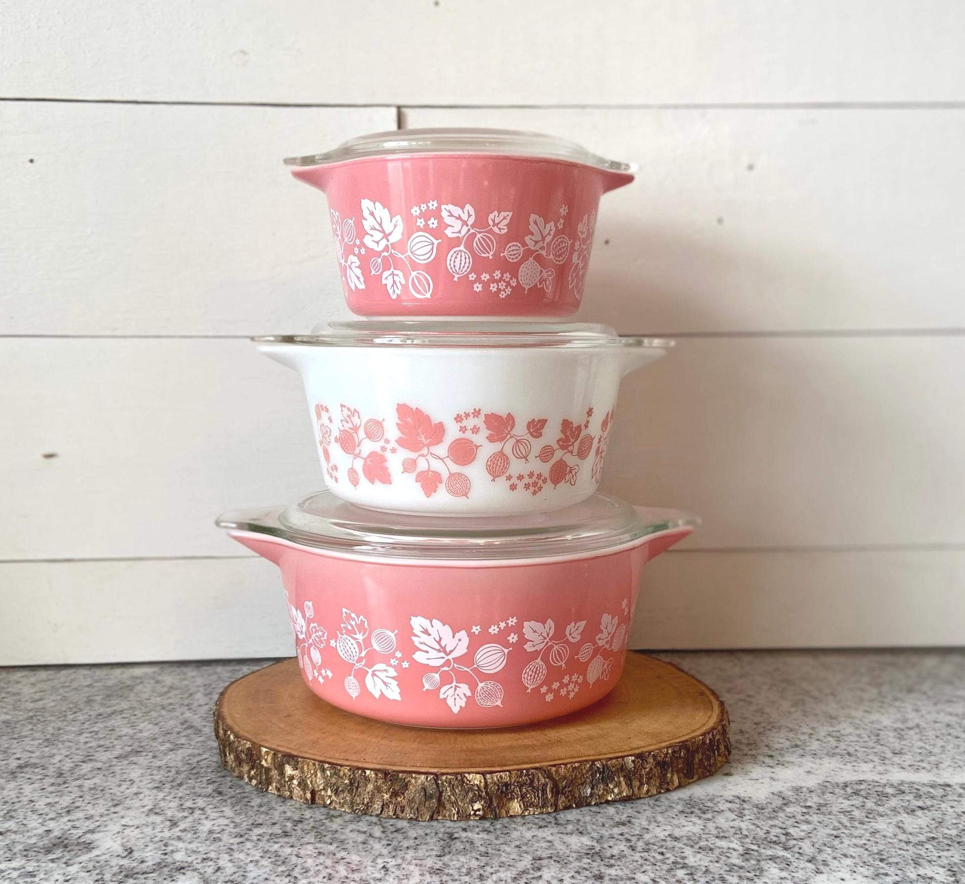 Gooseberry Pink Vintage Pyrex Round Casserole Set of 6 Pieces