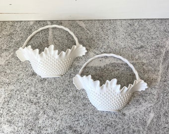 Pair of Vintage Burwood Small Wall Pockets, White Hobnail Design 1983, Vintage Wall Hanging, Vintage Wall Vase, Milk Glass, Mid-Century Home