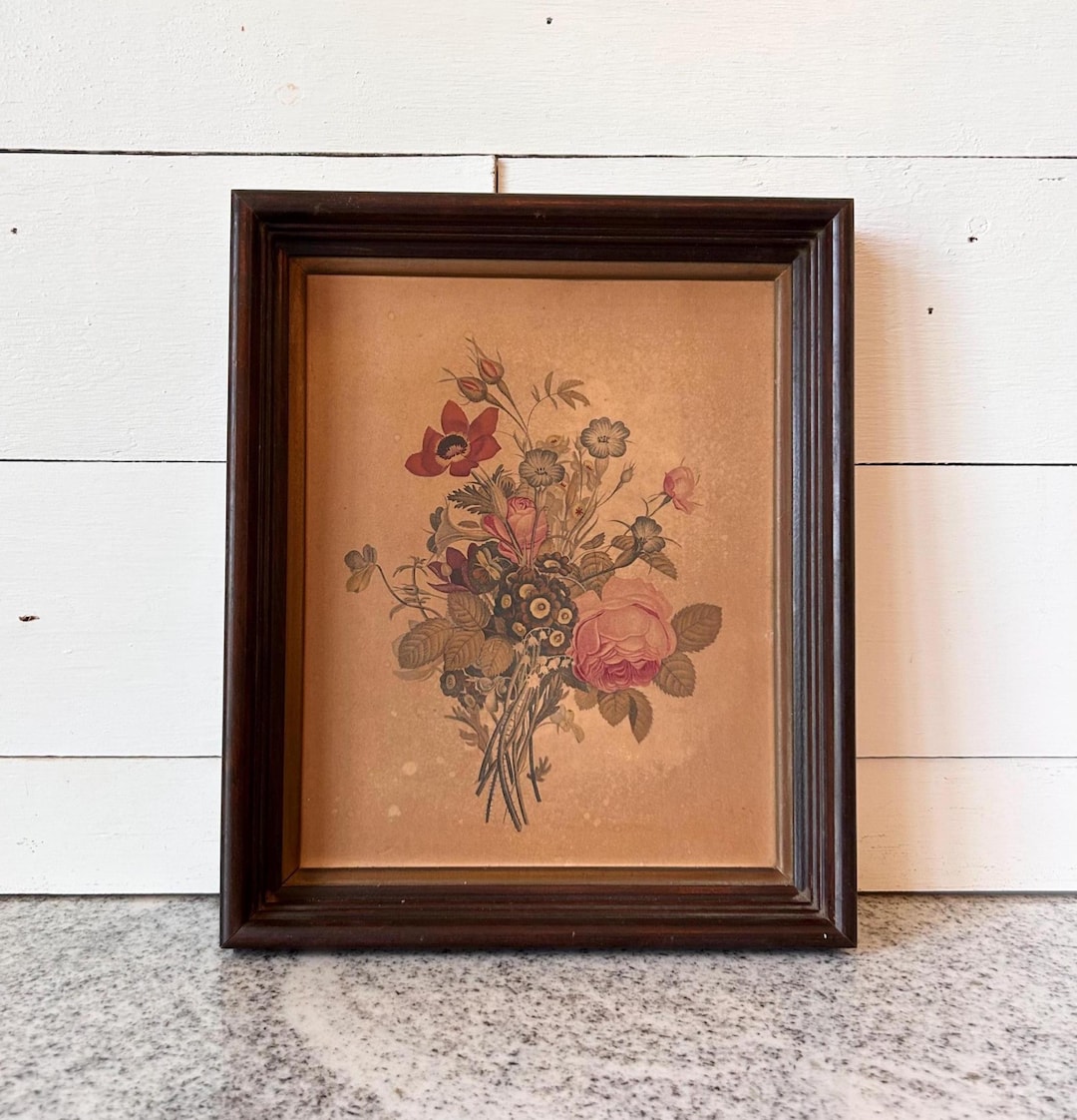 Vintage Botanical Flower Print in Wood Frame, Antique Floral Wall Art ...