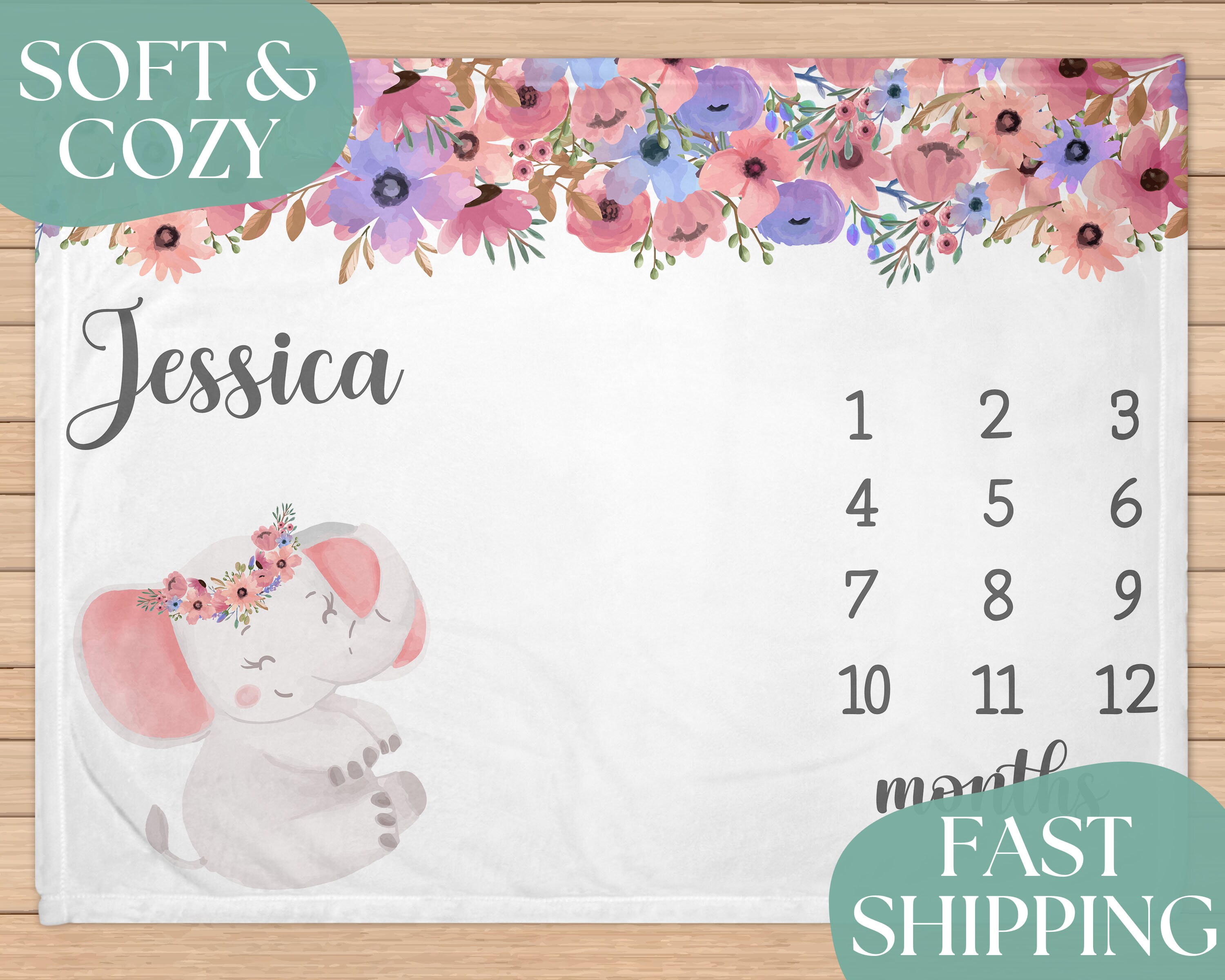 Elephant Baby Milestone Blanket Growth Tracker Month Etsy