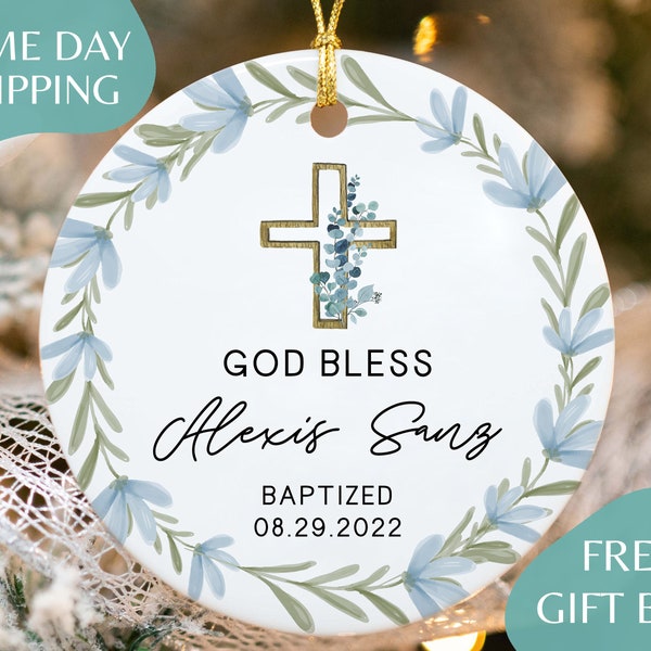 Personalized God Bless Christening Ornament - Custom Baptism Ornament - Boy Baptism Gift - Gift for Godson - Christening Gift for Boy K-092
