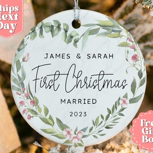 Personalized First Christmas Married Ornament - Custom Mr. & Mrs. Keepsake - First Christmas Together - Engaged 2024 OR-0078