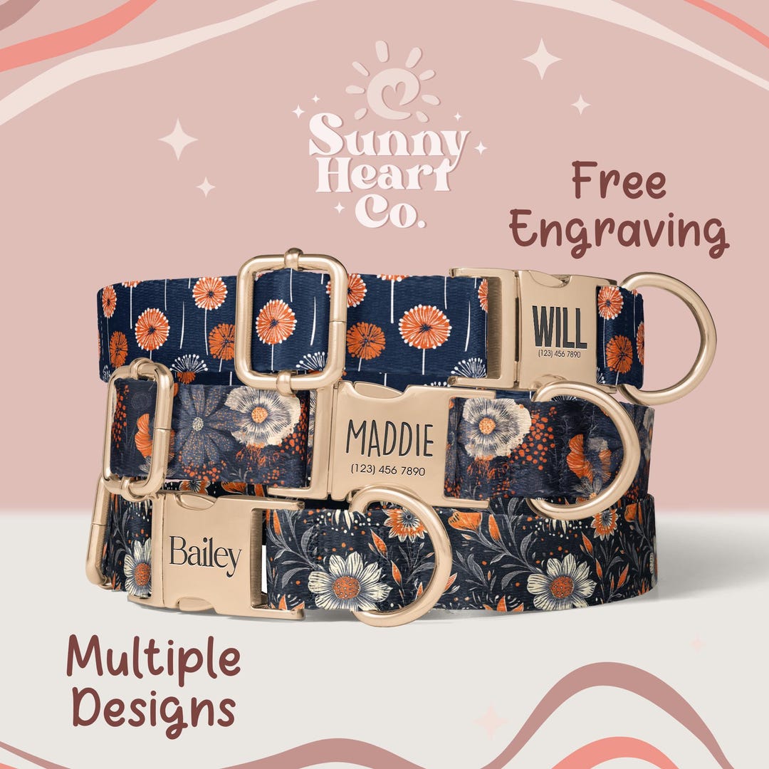Personalized Dog Collar, Custom Pet Collar With Name Tag, Cute Floral ...