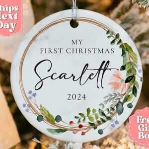 Baby&#39;s First Christmas Name Ornament - Personalized First Christmas Ornament - Custom Baby Name Christmas Ornament - Animal Ornament OR-0094