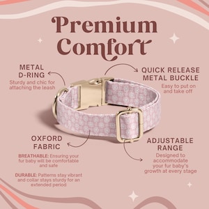 Floral Dog Collar With Custom Name Plate, Adjustable Pet Collar For Dogs, Personalized Metal Buckle Collar, Cute Dog Accessory Gift(Z-94) image 5