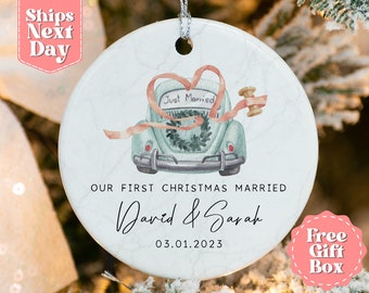 First Christmas Married Ornament - Custom Car First Christmas Married as Mr and Mrs Last Name Ornament - Personalized 2023 OR-0023