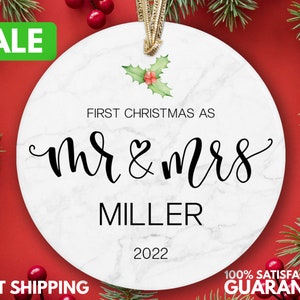 First Christmas Married Ornament - Mr and Mrs Berry Christmas Ornament - Our First Christmas Married as Mr and Mrs - Personalized R-042