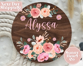 Pink Floral Baby Hospital Announcement Name Sign - Newborn Gardenia Nursery Name Sign - Personalized Wooden Name Sign Gift BS-424