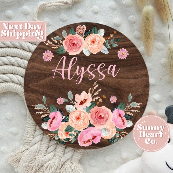 Pink Floral Baby Hospital Announcement Name Sign - Newborn Gardenia Nursery Name Sign - Personalized Wooden Name Sign Gift BS-424