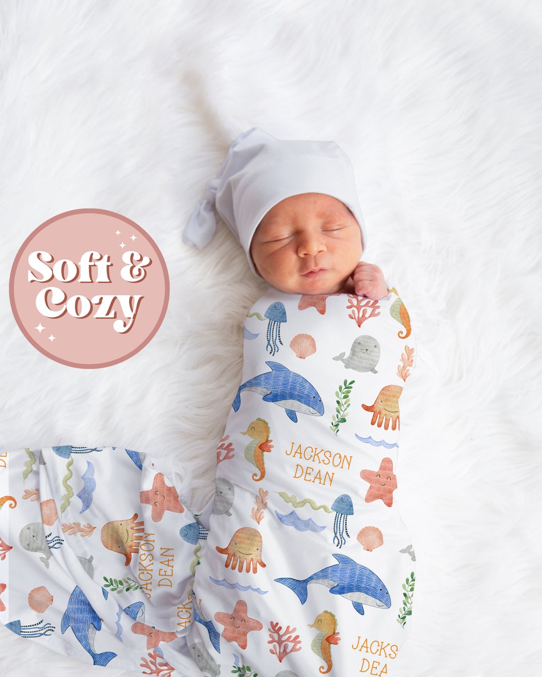 Under the Sea Baby Boy Fish Swaddle Blanket Gift Idea, Ocean Animal