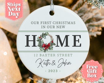 Personalized New Home Ornament - New Home Christmas Ornament - Wreath New House Ornament - Ornament Keepsake - Realtor Client Gift OR-0242