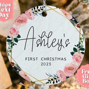 Baby&#39;s First Christmas Ornament - Personalized First Christmas Baby Girl Ornament - Custom Baby Name Christmas Ornament OR-0058