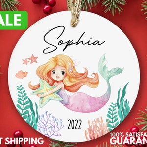 Personalized Mermaid Ornament - Christmas Gift for girl - Custom Kids Christmas Gift - Child Ornament - 2022 Holiday Keepsake R-094