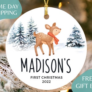 Baby&#39;s First Christmas Ornament - Personalized First Christmas Deer Ornament R-011