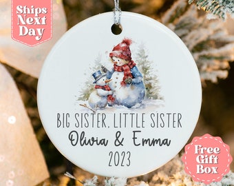 Big Sister Christmas Ornament - Personalized Sibling Snowmen Christmas Themed Ornament - Little Sister Ornament - Christmas 2024 OR-0481