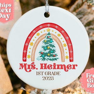 Teacher Name Christmas Ornament - Personalized Rainbow Ornaments - Custom Christmas Ornaments - Teacher Gift, Teacher Gift Box OR-0448