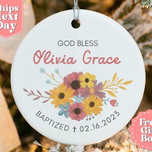 God Bless Baptized Ceramic Ornament - Personalized Baptism Ornament - Custom Name / Date Christened Keepsake - Christening Keepsake OR-0179