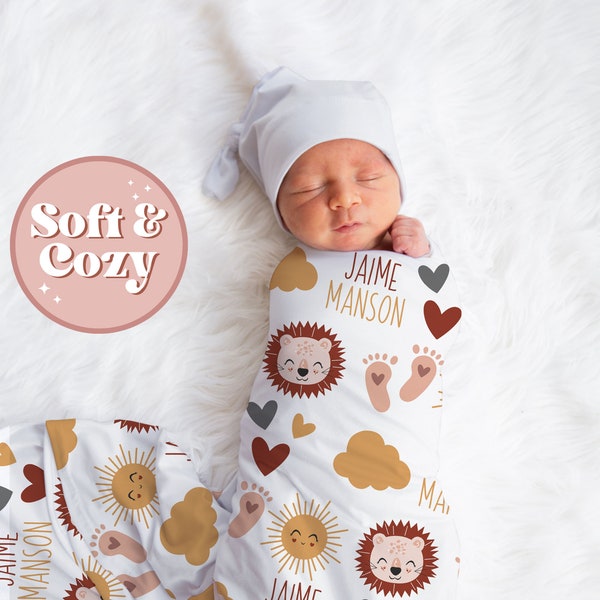 Custom Baby Swaddle With Name Lion Etsy