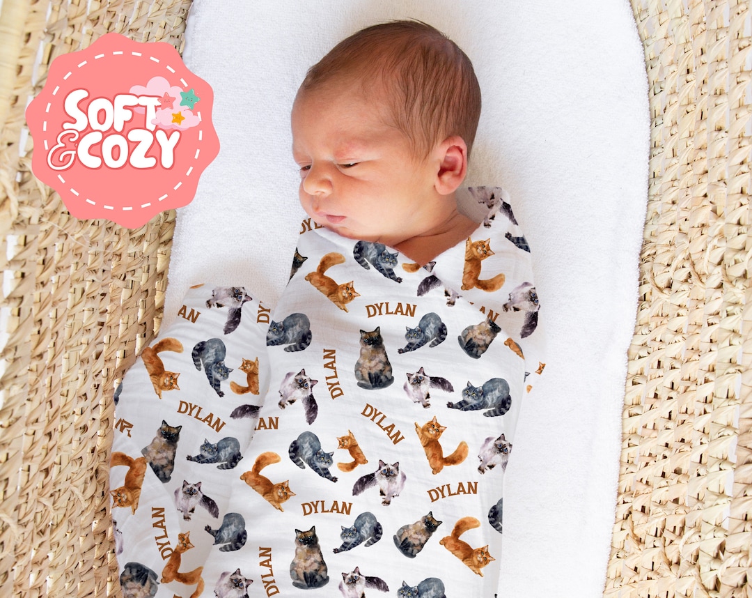 Cat Baby Boy, Girl Swaddle Cat Swaddle With Name for Newborn Cat