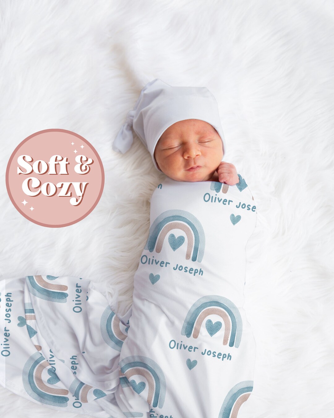 Rainbow Baby Baby Boy Rainbow Swaddle Blanket With Star and Cloud Gift