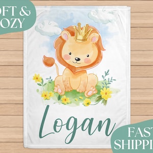 Personalized Baby Blanket Boy, Lion Blanket, Lion Baby Shower, Safari Baby Shower, Jungle Baby Shower, Custom Name Blanket, Baby Gift RB-182