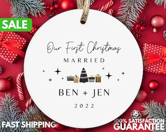 First Christmas Married Ornament - Mr and Mrs Tree Christmas Ornament - Our First Christmas Married Mr and Mrs Ornament - Personalized K-037