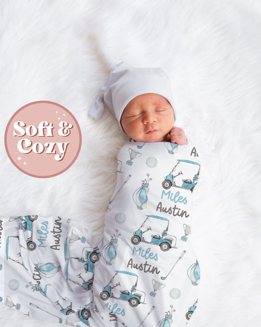 Golf Swaddle Set, Golf Baby Blanket, Personalized Golf Baby Blanket