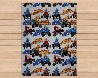 Personalized Baby Name Blanket - 4x4 4 Wheeler Baby Blanket - Quad Bike Baby Blanket - 4-Wheel ATV Personalized Baby Name Blanket RB-228