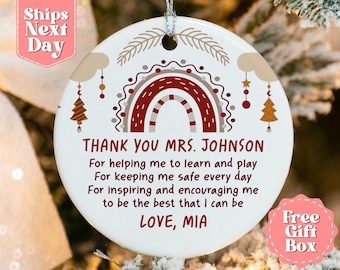 Teacher Name Christmas Ornament - Personalized Rainbow Ornaments - Custom Christmas Ornaments - Teacher Gift, Teacher Gift Box OR-0452