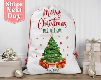 Custom Merry Christmas Bag for Teacher - Thank You End of Year Gift - Custom Gift Name Bag - Christmas Canvas Bag for Teacher SS-022