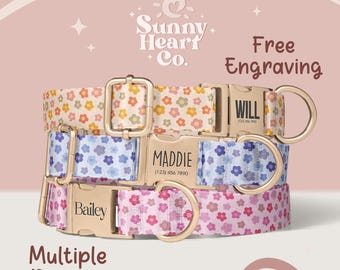 Floral Dog Collar For Pets, Custom Name Tag Pet Collar, Personalized Adjustable Collar For Dogs, Cute Dog Accessories Gift Idea(Z-110)