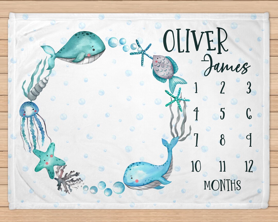 Baby Boy Ocean Milestone Blanket Under the Sea Baby Name Etsy