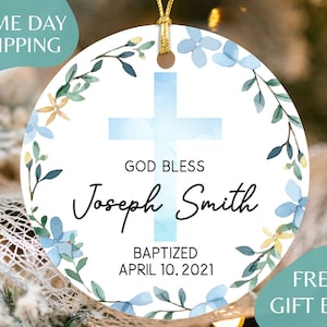 Personalized God Bless Christening Ornament - Custom Baptism Ornament - Boy Baptism Gift - Gift for Godson - Christening Gift for Boy R-092