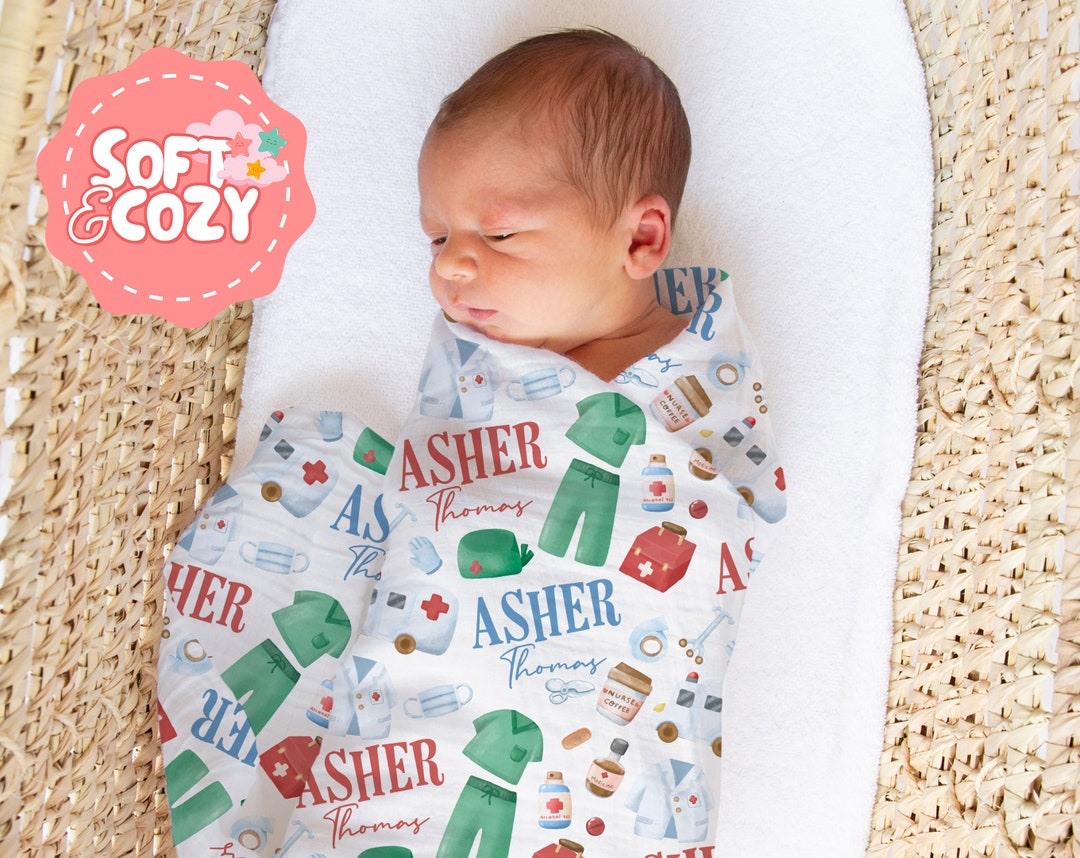 Nurse Baby Boy, Girl Swaddle Nurse Newborn Swaddle With Name Medical Nursery Theme Baby Wrap S