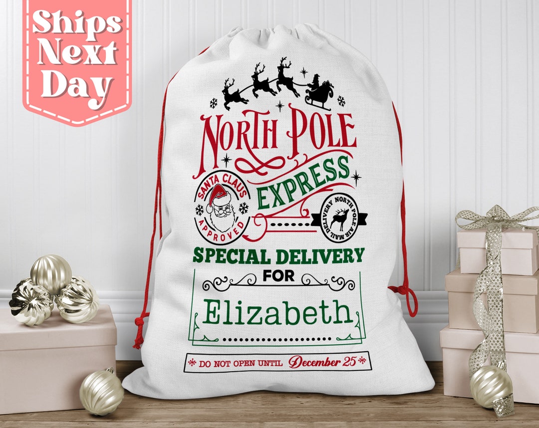 North Pole Express Delivery Custom Santa Sack Christmas Gift Bag North ...