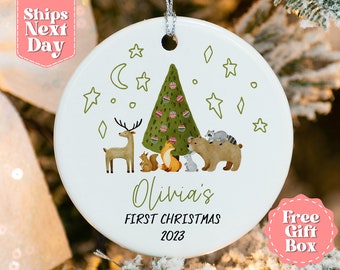 Baby's First Christmas Name Ornament - Personalized Baby's Christmas Keepsake - New Baby Gift, Baby Forest Animals Ornament 2023 OR-0232