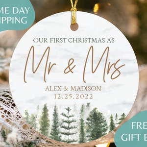 First Christmas Married Ornament Mr and Mrs Sprig Christmas Ornament Our First Christmas Married as Mr and Mrs Personalized R-003 image 1