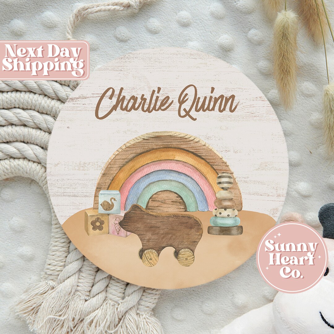 Personalized Toy Blocks Name Round Wood Sign building Block Theme Baby