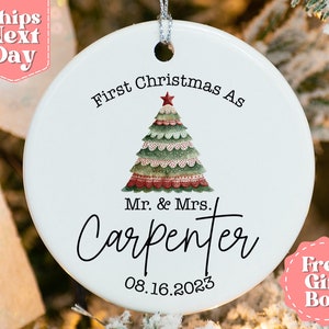 Mr and Mrs Christmas Ornament - Custom Modern First Christmas Married as Mr and Mrs Ornament - Personalized Couple Ornament OR-0047