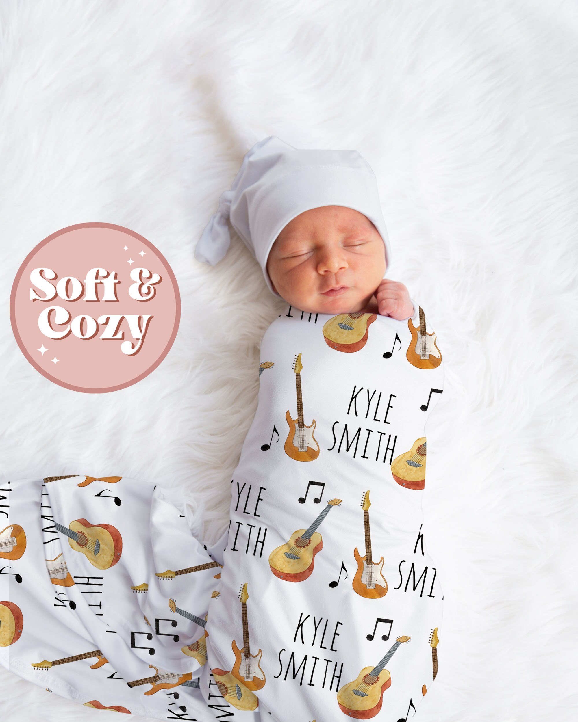 Guitars Baby Boy Custom Swaddle Music Baby Blanket Newborn Gift