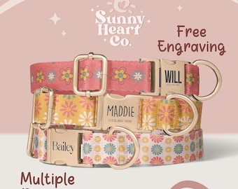 Dog Collar With Floral Pattern, Personalized Pet Collar With Name Tag, Adjustable Collar For Dogs, Custom Dog Collar For Pets(Z-40)