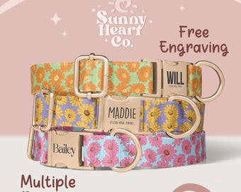Personalized Dog Collar, Custom Pet Collar With Name Tag, Adjustable Buckle Collar For Dogs, Durable Pet Accessory, Cute Floral Design(Z-73)