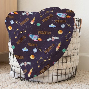 Rocketship Boy Soft Name Blanket - Outerspace Kids Name Blanket - Receiving Blanket With Name - Keepsake Boho Blanket S-426