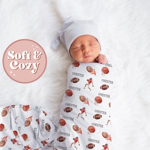 Future American Football Player Baby Boy Swaddle Blanket - Custom Newborn Baby Gift - Custom Baby Gifts S-130