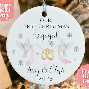 Personalised First Christmas Engaged Bauble - Custom 1st Xmas Engaged Ring Design Ornament - Engagement Keepsake - Engaged 2024 OR-0252