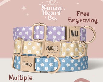 Personalized Dog Collar, Custom Pet Name Tag Collar, Durable Floral Fabric Dog Collar, Adjustable Pet Collar For Dogs(Z-64)