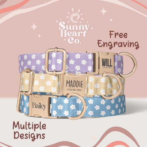 Personalized Dog Collar, Custom Pet Name Tag Collar, Durable Floral Fabric Dog Collar, Adjustable Pet Collar For Dogs(Z-64)
